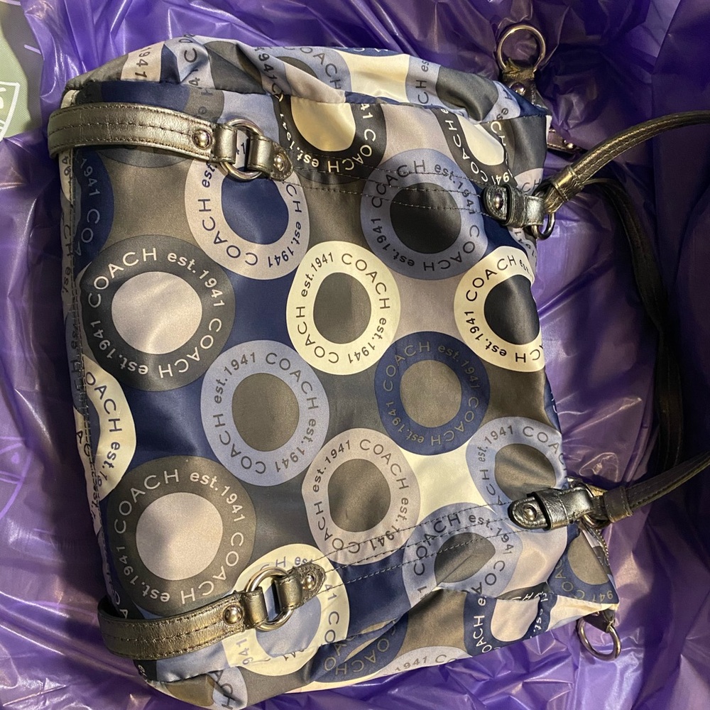 Coach Navy and Gray Signature Circle Crossbody Shoulder Bag - Picture 5 of 13